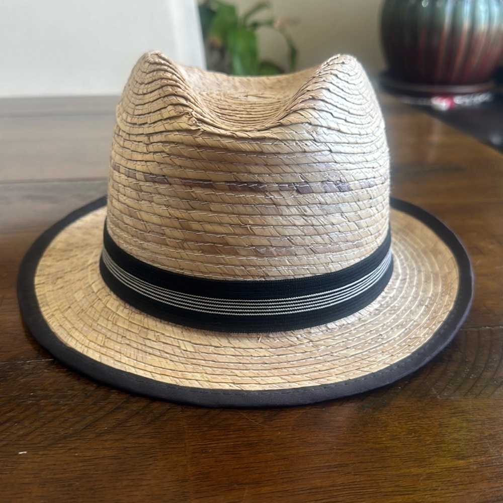 Kids Straw Fedora Hat with Black Trim